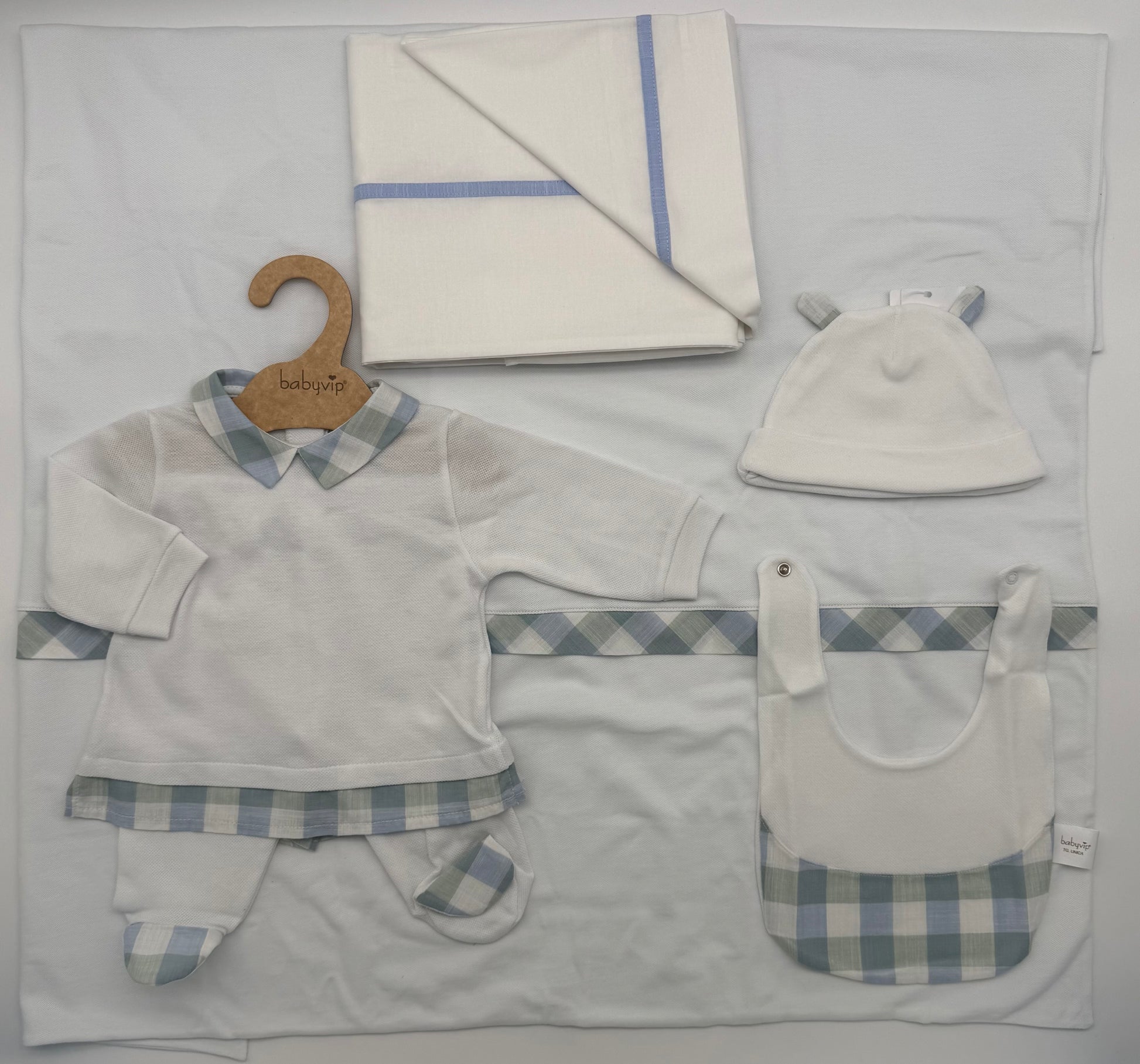 Set nascita in cotone maschietto con quadretti Babyvip