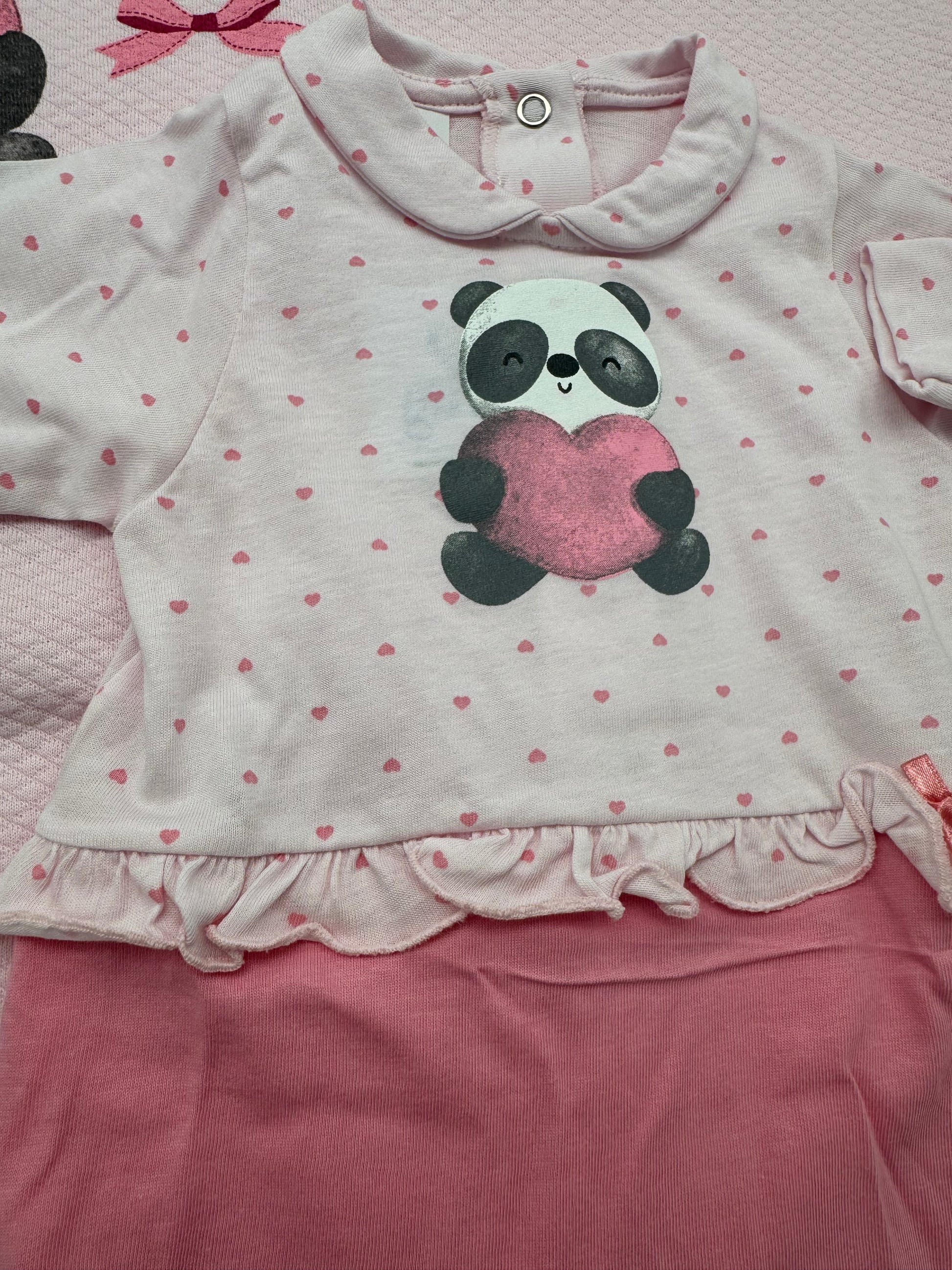 SET PRIMA NASCITA CORREDINO BIMBA CON STAMPA DI PANDA E CUORE GARY