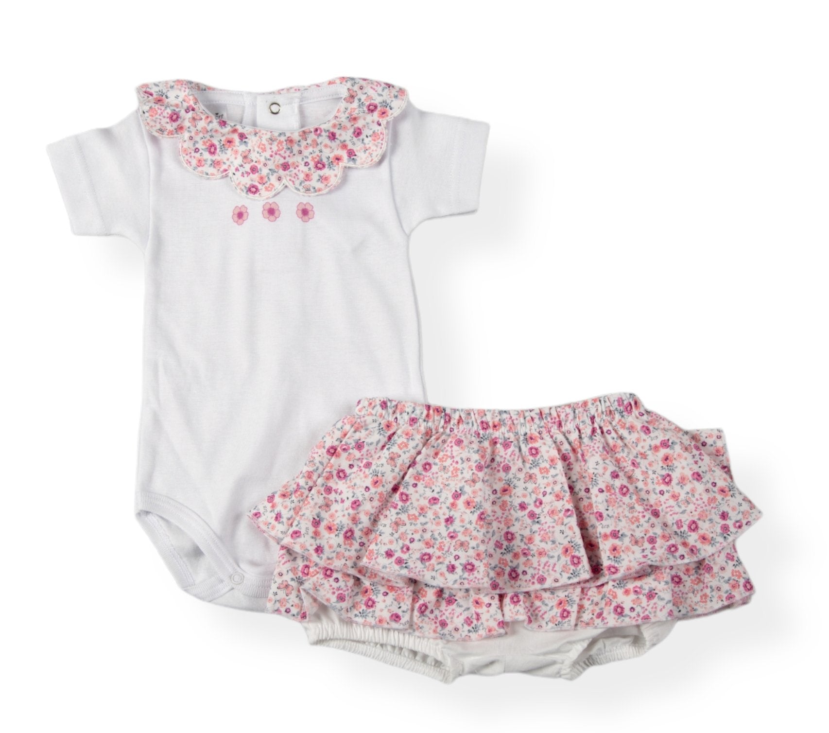 Due pezzi bimba in cotone con panta-gonna floreale Babyvip
