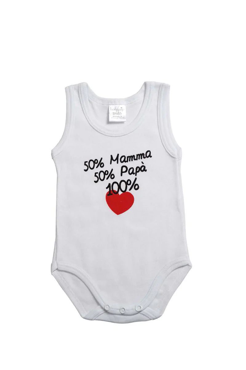 Body spalla larga con stampa "50% Mamma 50% Papà 100% Love"