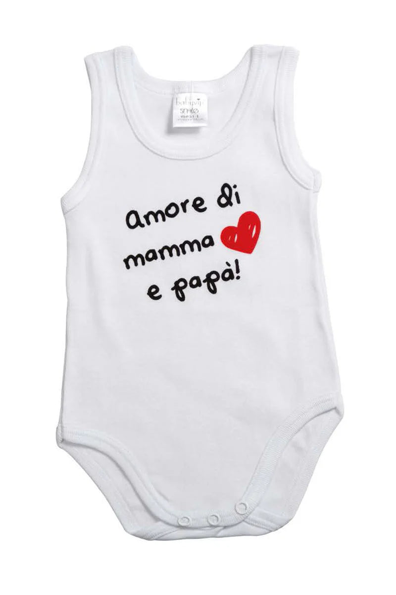 Body spalla larga con stampa "Amore di Mamma e Papà"