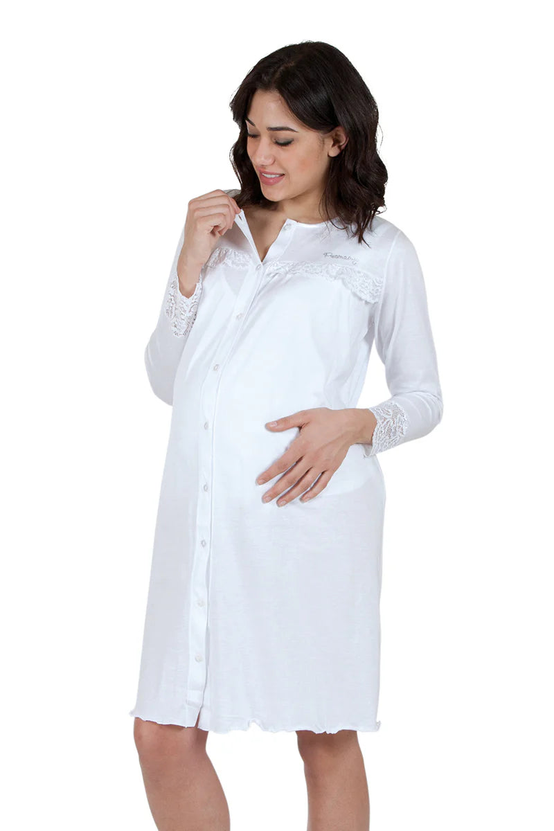 Camicia da notte clinica aperta davanti manica lunga
