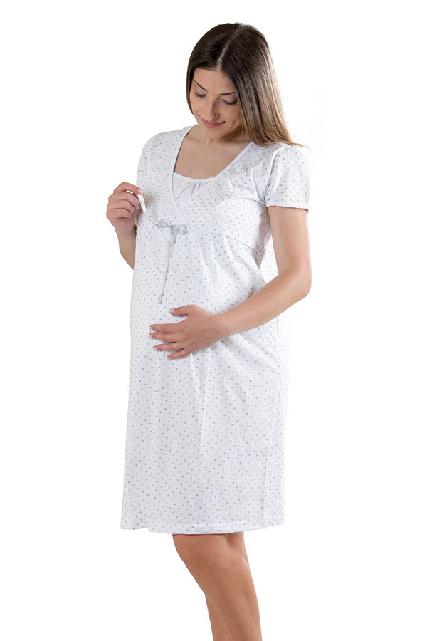Camicia da notte per gravidanza e allattamento mezza manica a pois