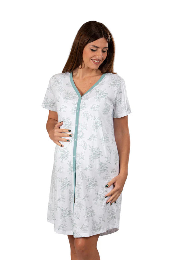 Camicia clinica aperta davanti mezza manica in jersey con bottoncini automatici a pressione Premamy