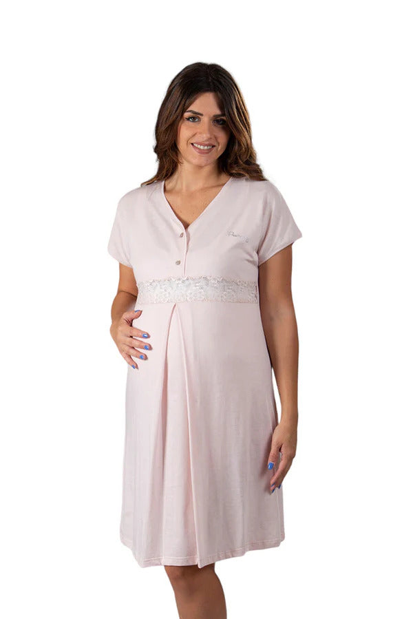 Camicia da notte per-post parto mezza manica con pizzo macramè in cotone