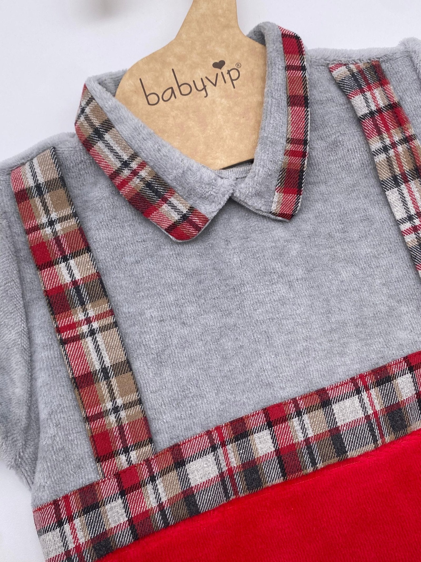 Tutina in ciniglia con inserti scozzesi Babyvip