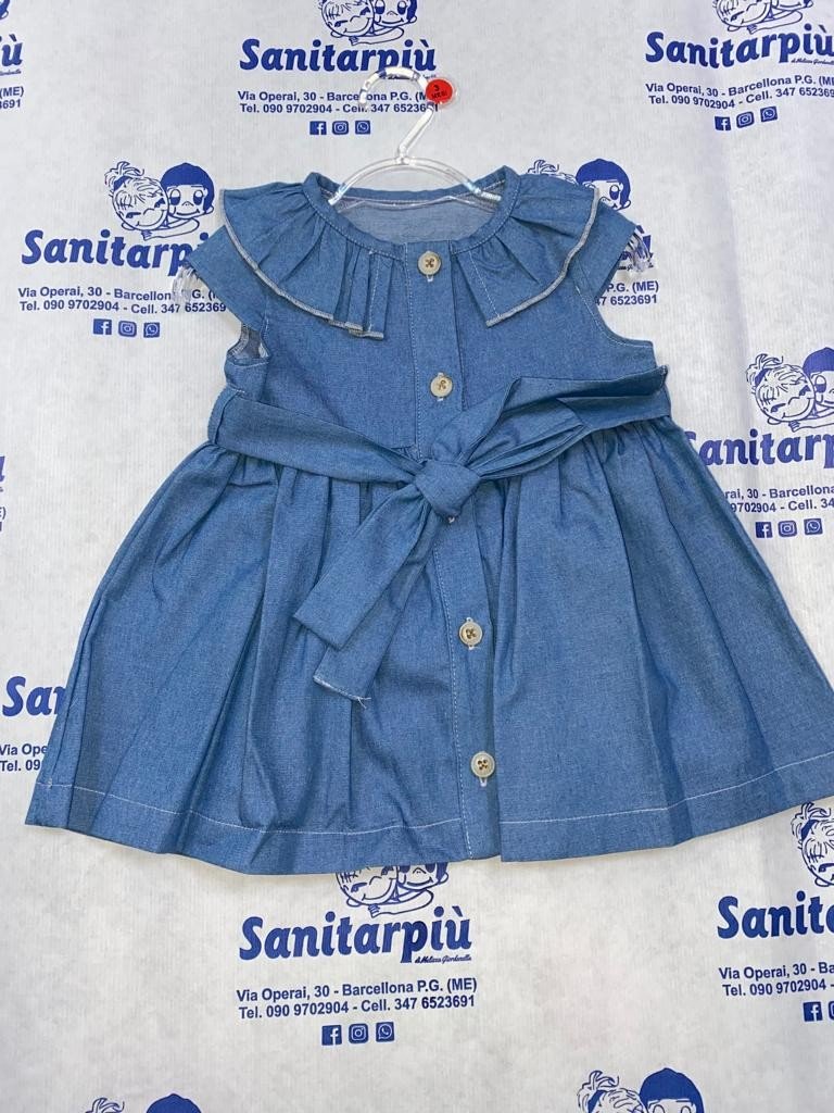 Abitino in jeans con fiocco sul davanti bimba Babyvip 12 mesi 80Cm