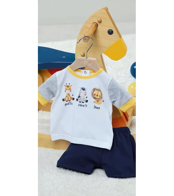 Completino due pezzi neonato in Jersey con stampa animaletti Gary