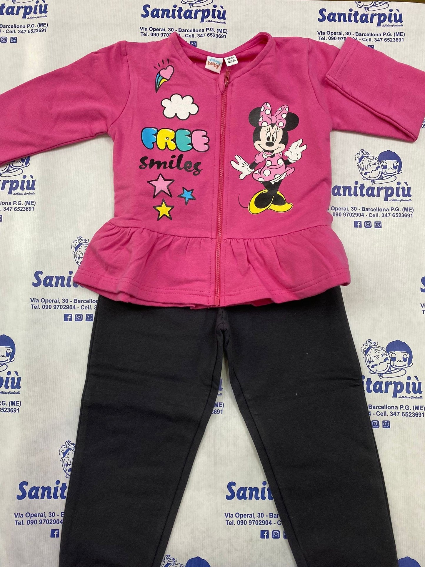 Completo due pezzi con cerniera in felpa femminuccia Minnie disney Fuxia, 18-24 mesi