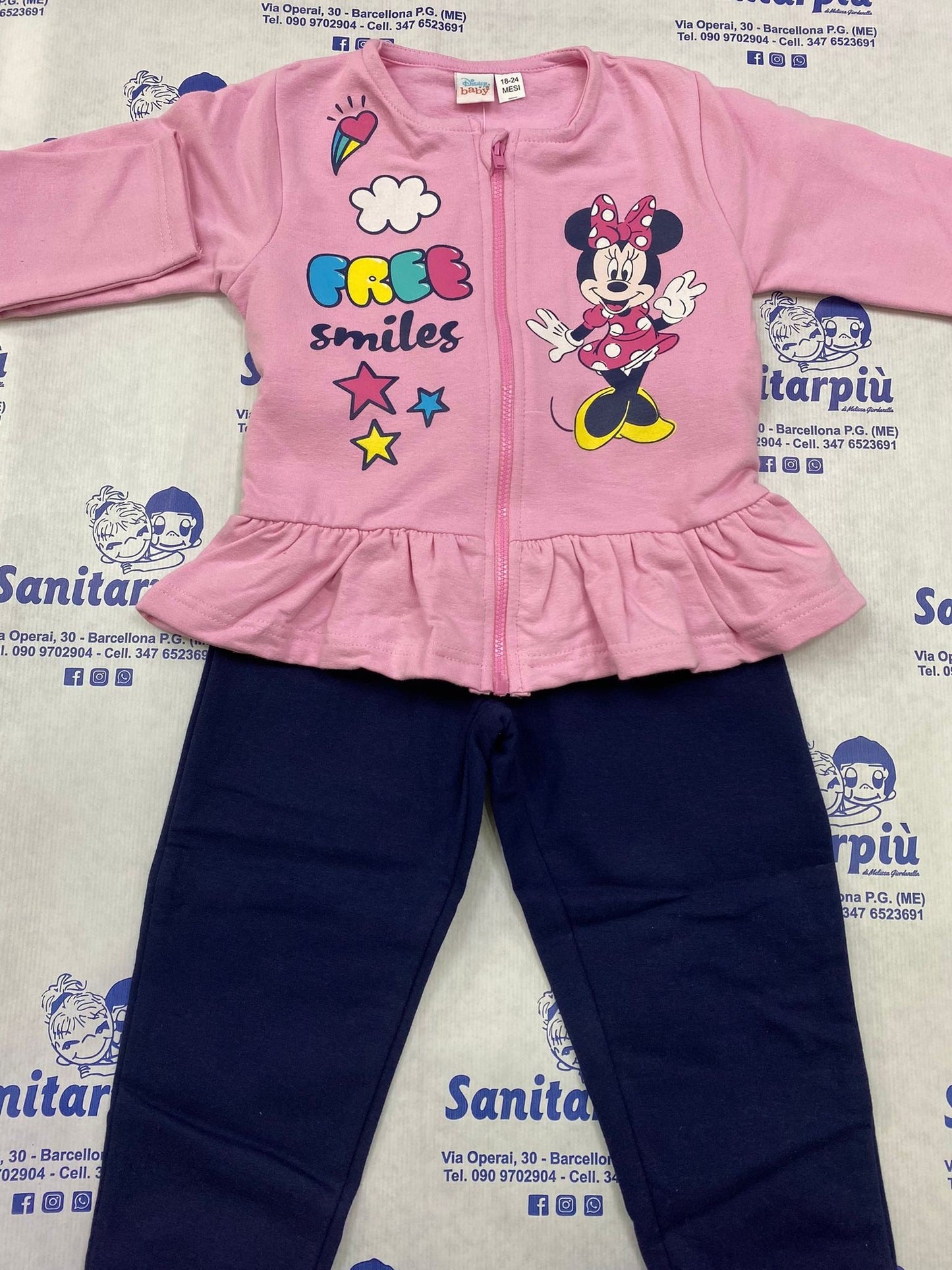 Completo due pezzi con cerniera in felpa femminuccia Minnie disney Rosa, 18-24 mesi