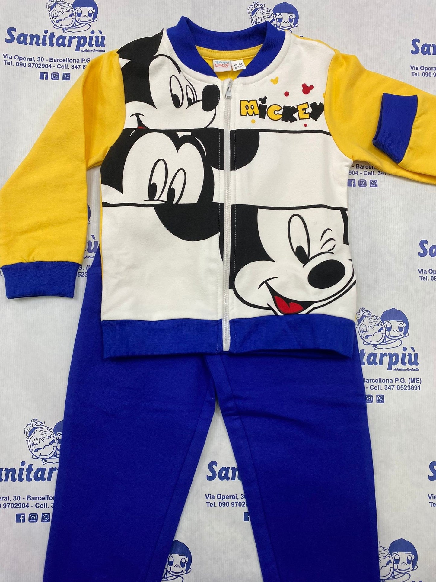 Completo felpa due pezzi maschietto Topolino disney Giallo, 18-24 mesi