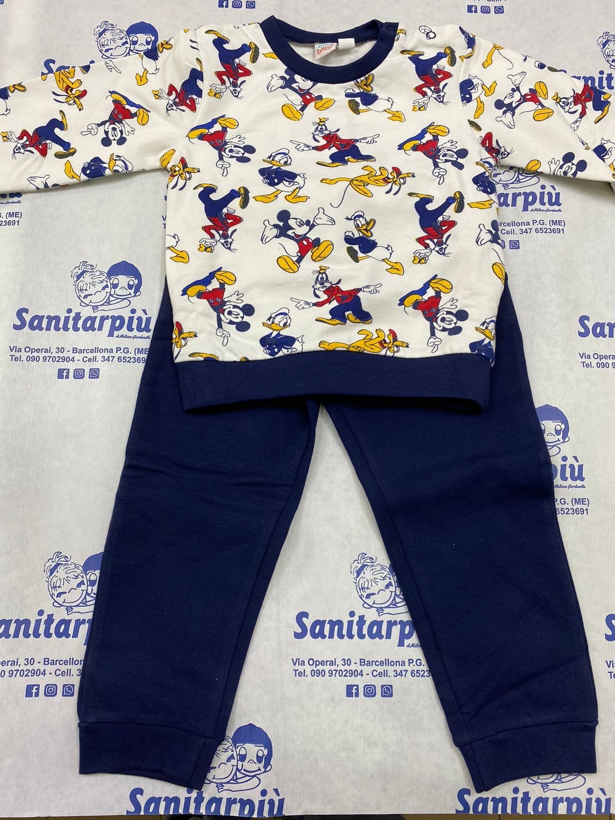 Completo felpato maschietto con stampe disney Bianco, 12-18 mesi