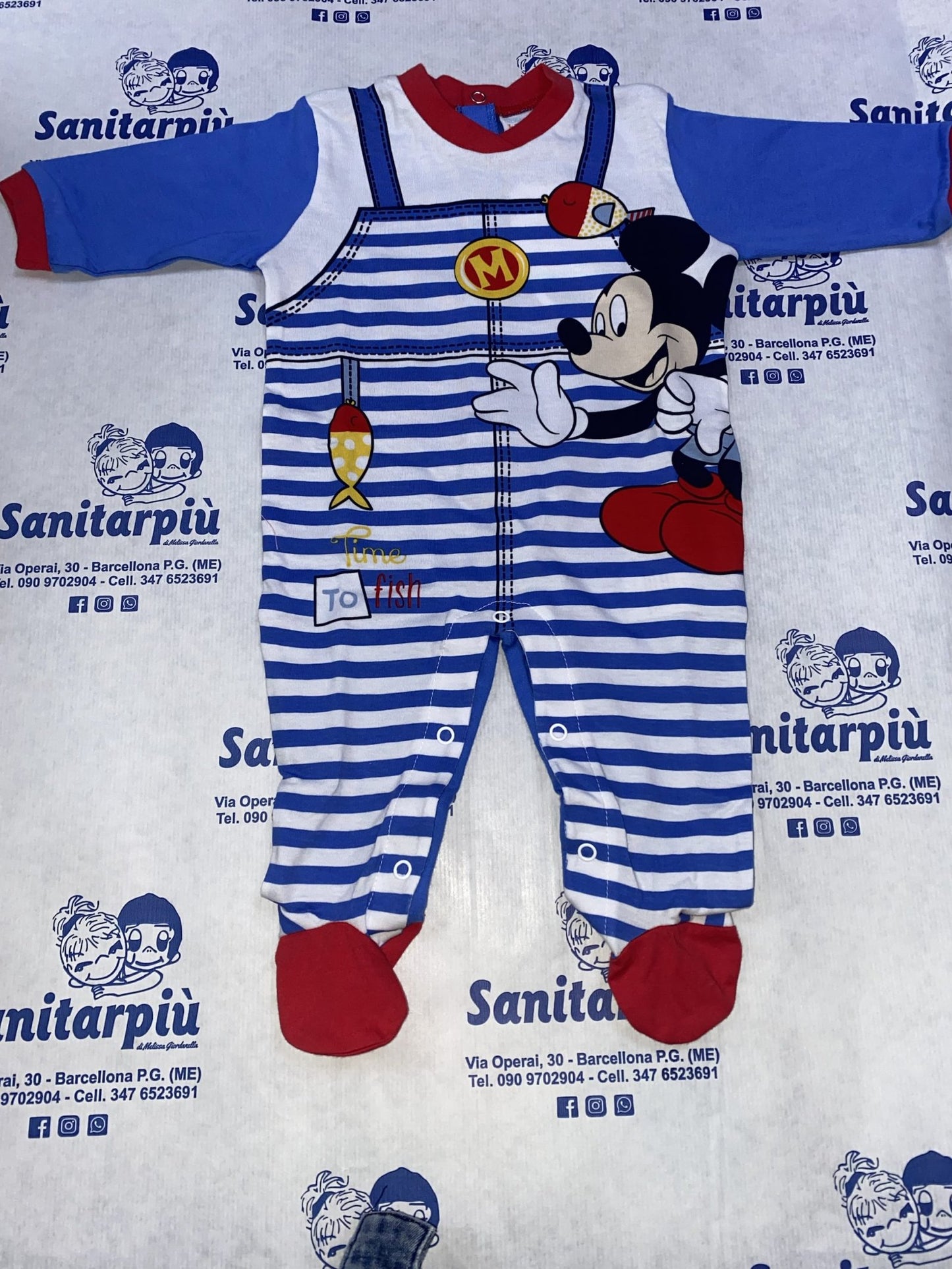 Tutina in Jersey bimbo Mickey Mouse "salopette" Disney Blu, 9mesi 74Cm