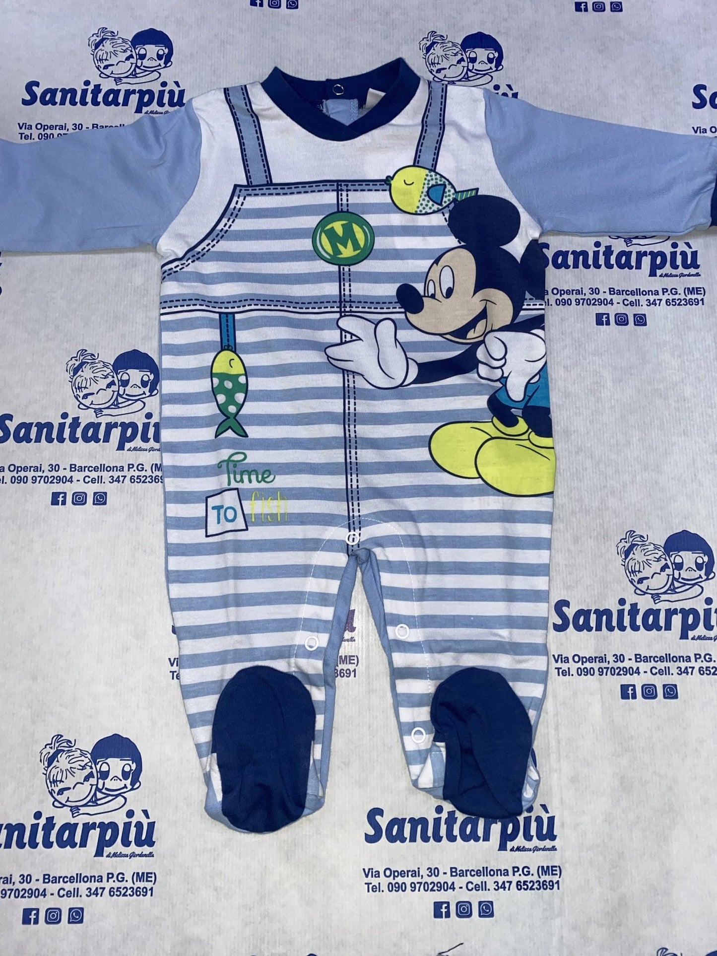 Tutina in Jersey bimbo Mickey Mouse "salopette" Disney Azzurro, 6mesi 68Cm