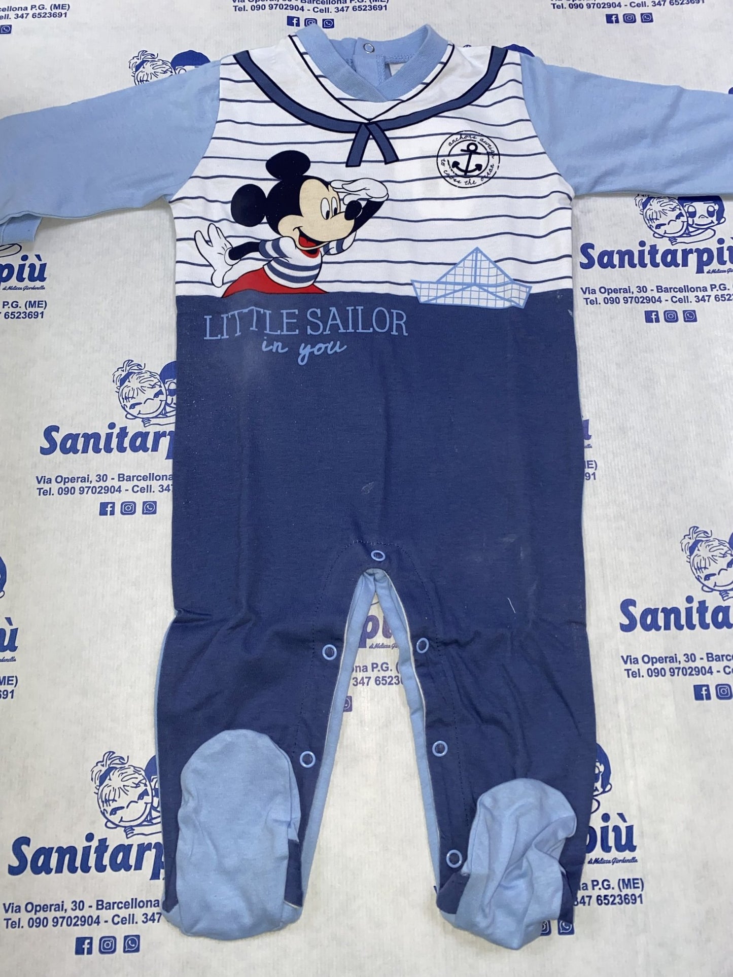 Tutina in Jersey bimbo con stampa barchetta Mickey Mouse Disney Azzurro, 9mesi 74Cm