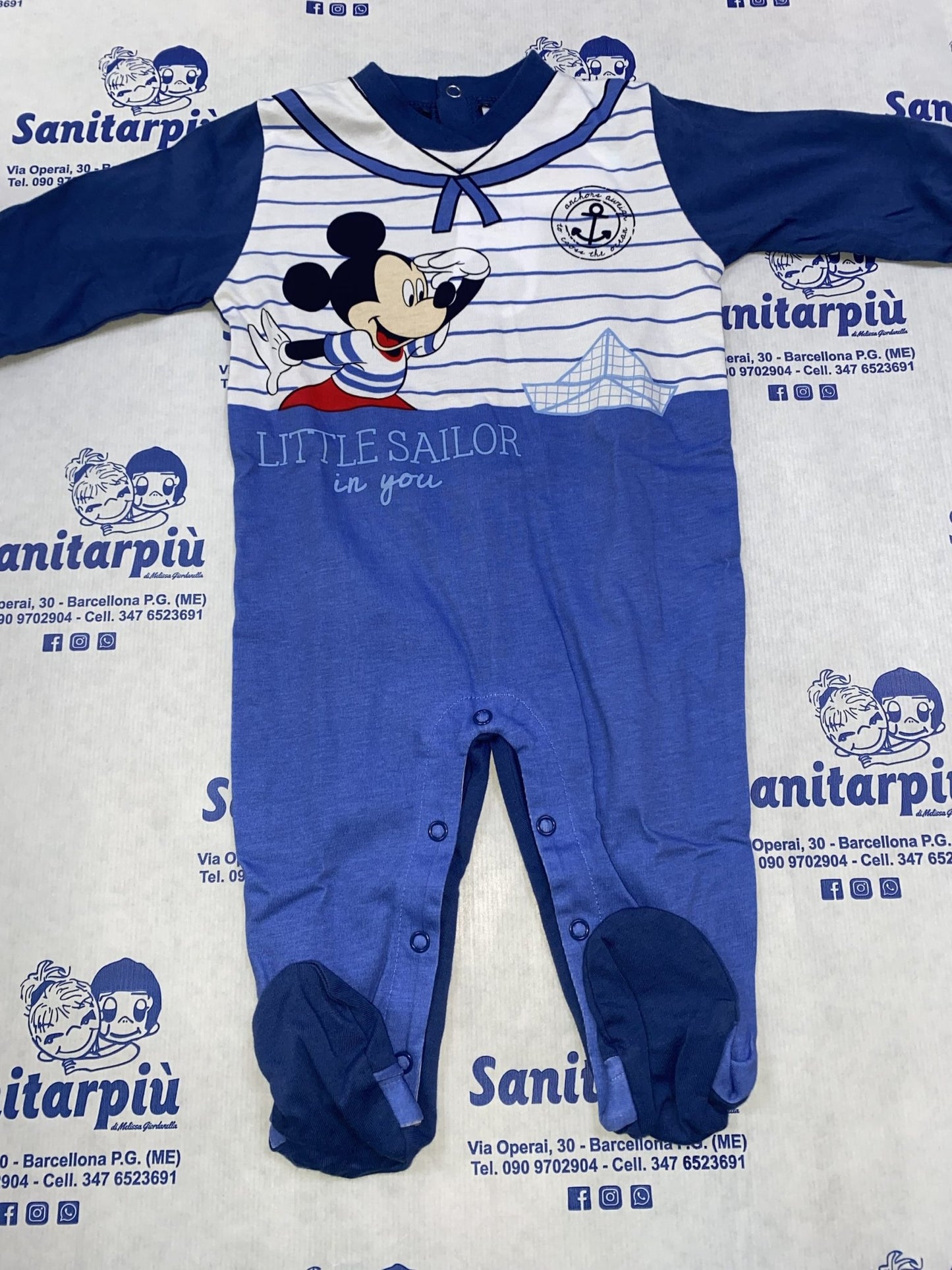 Tutina in Jersey bimbo con stampa barchetta Mickey Mouse Disney Blu, 9mesi 74Cm