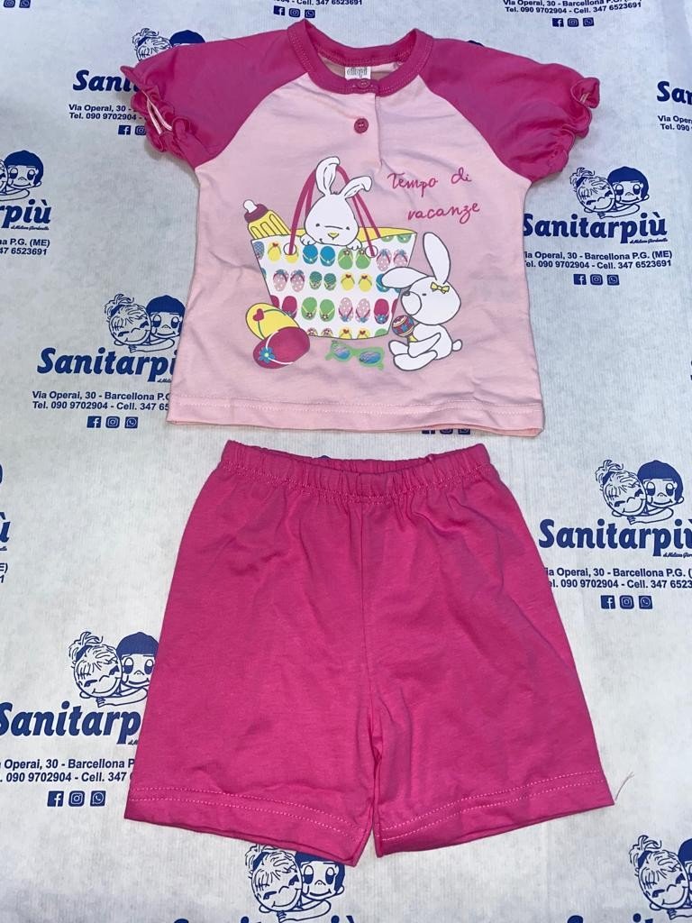 Pigiama jersey femminuccia con stampa coniglietti Ellepi Fuxia, 6mesi 68Cm