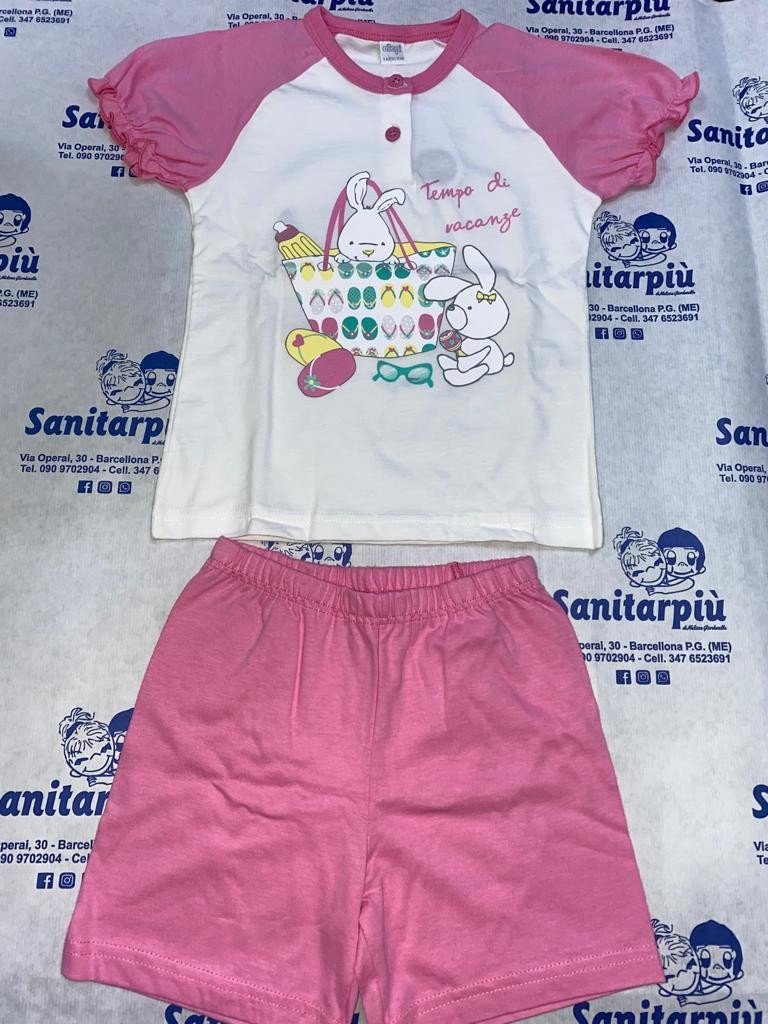 Pigiama jersey femminuccia con stampa coniglietti Ellepi Rosa, 36mesi 98Cm