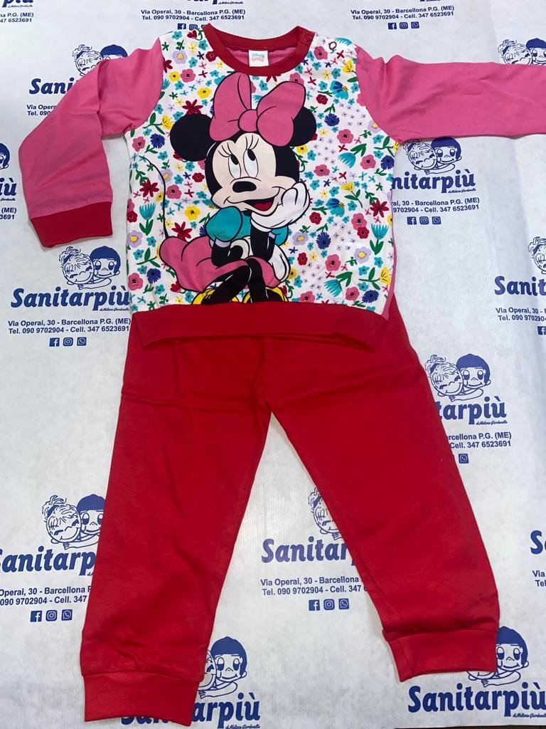 Pigiama m/l jersey disney minnie con fiori Fuxia, 9mesi 74Cm