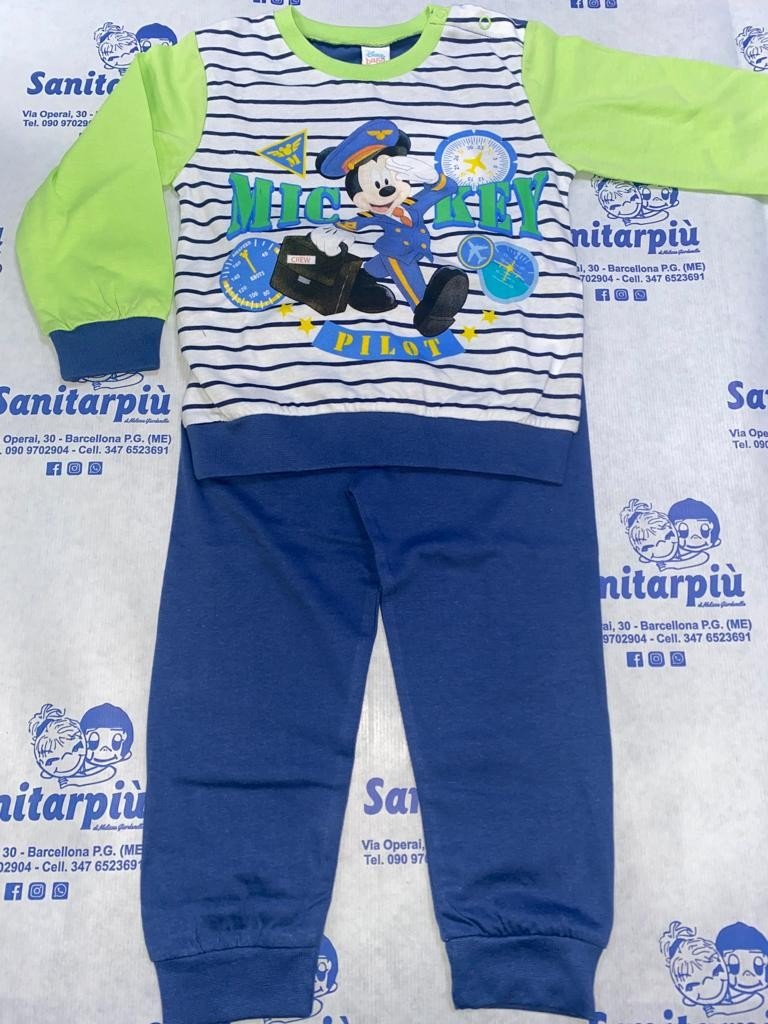 Pigiama m/l jersey disney topolino con righe Verde, 9mesi 74Cm