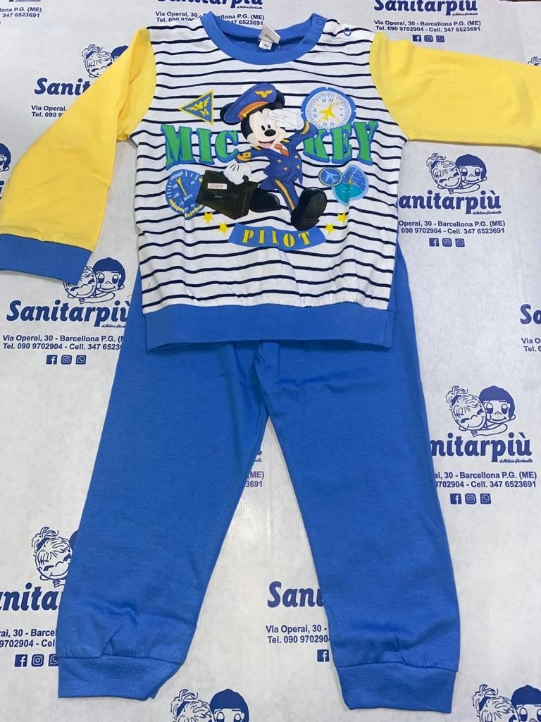 Pigiama m/l jersey disney topolino con righe Giallo, 9mesi 74Cm