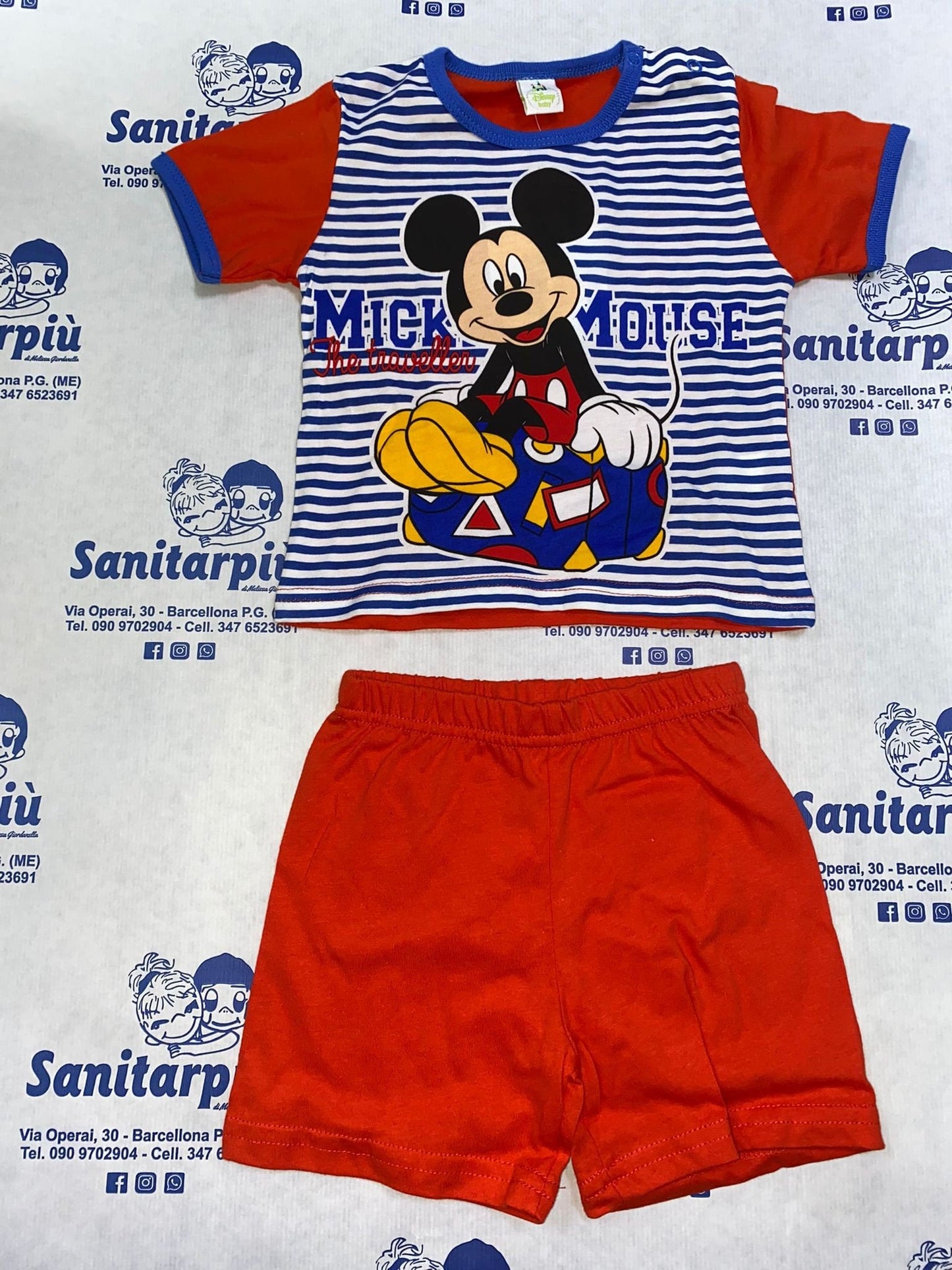 Pigiamino m/m disney topolino a righe 12 mesi 80Cm