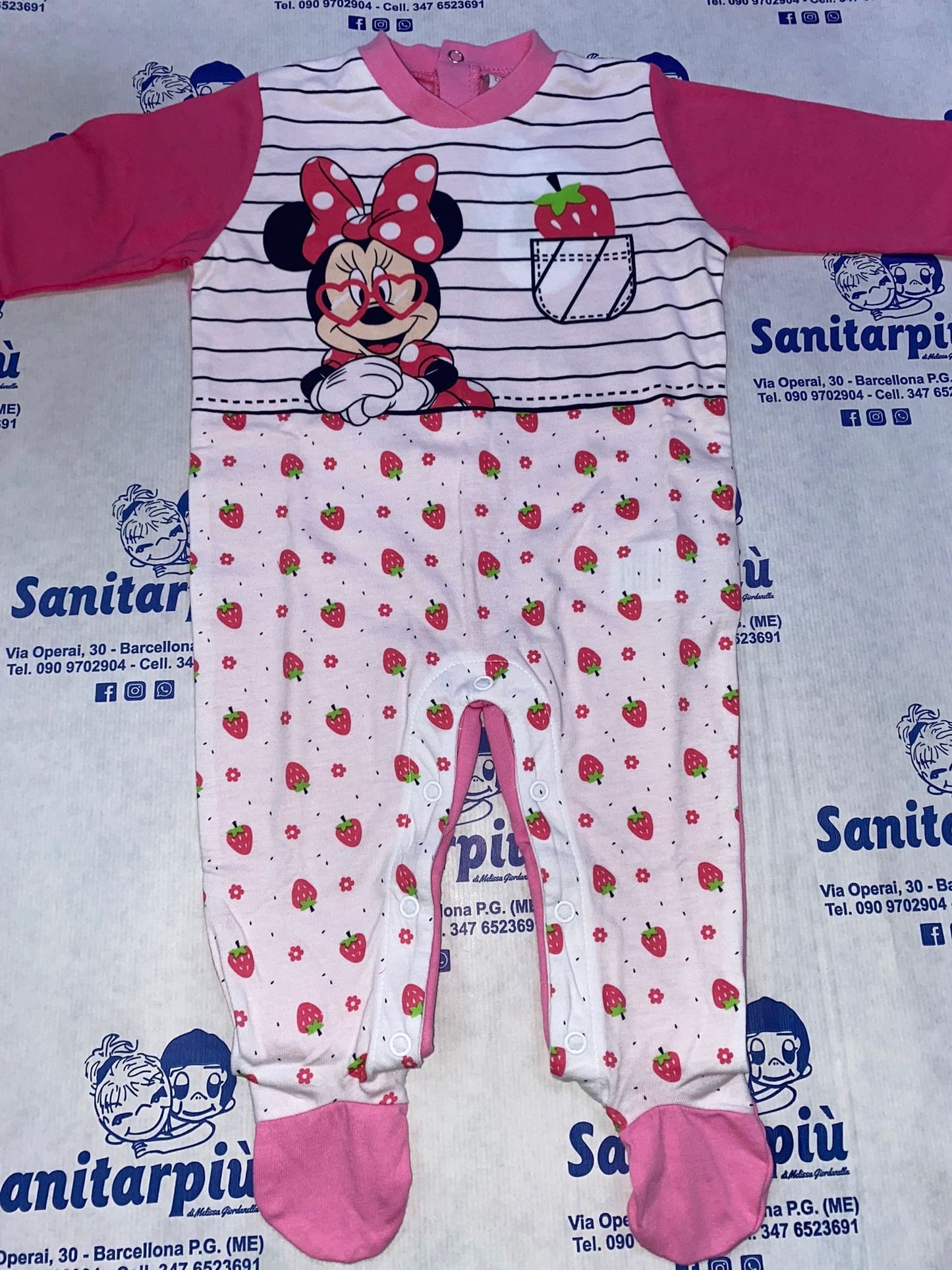 Tutina Jersey minnie disney con fragoline Rosa, 9mesi 74Cm