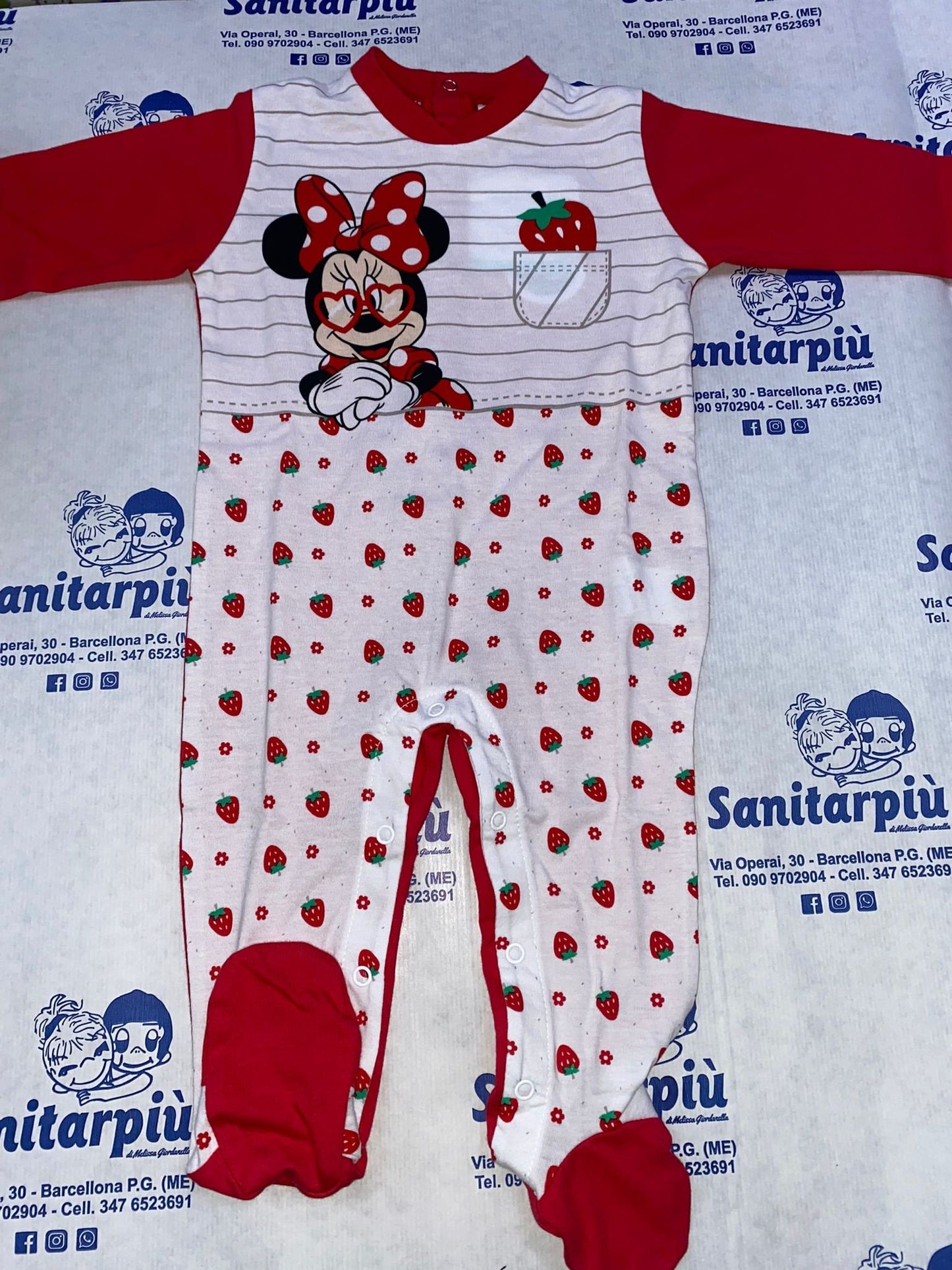 Tutina Jersey minnie disney con fragoline Rosso, 1 Mese 54Cm